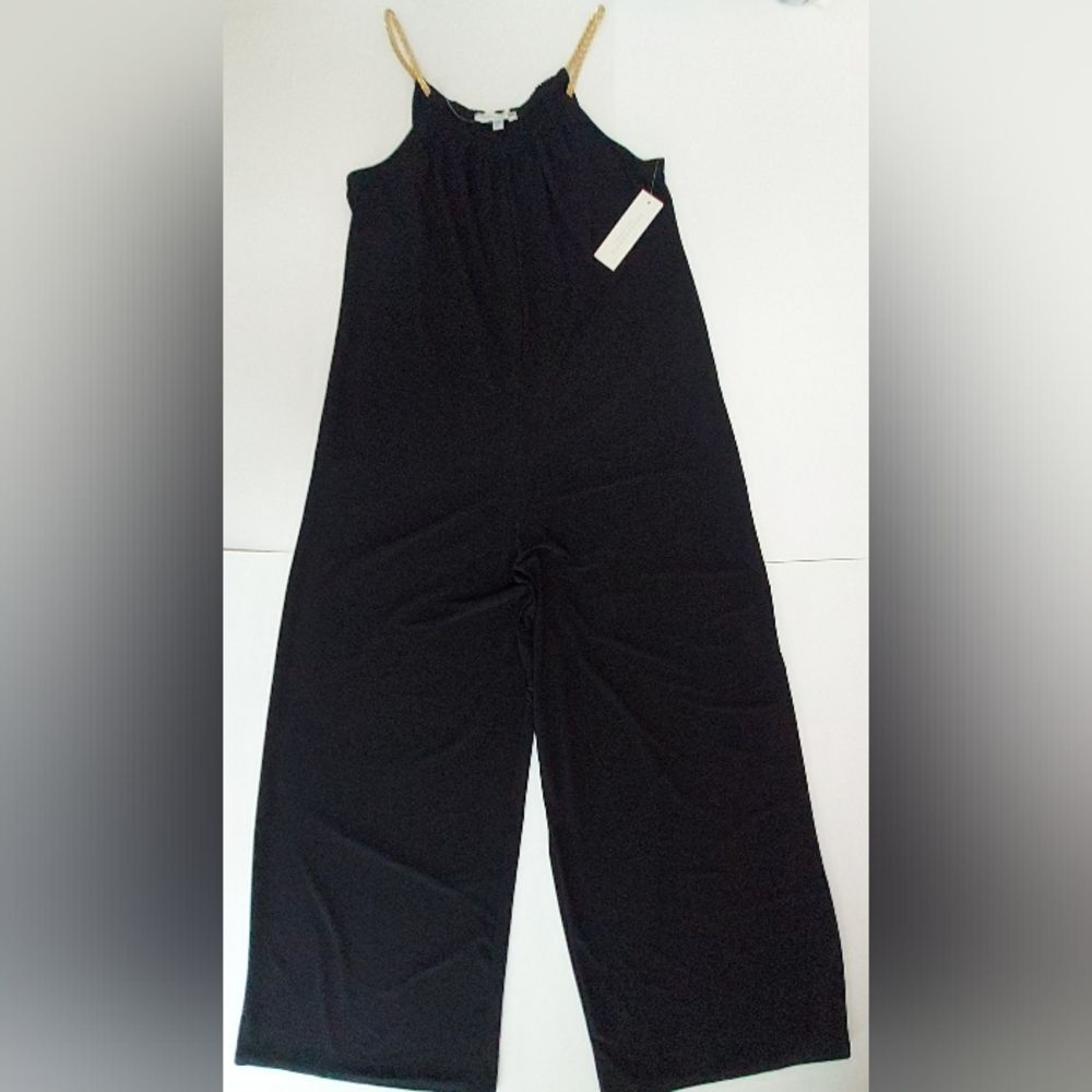 NWT Ladies Tash & Sophie Black Slip Jumpsuit W/Gold Straps Ankle Length Size S